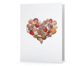 Tarjeta de corazón de concha - Impresión artística de vidrio marino, interior en blanco