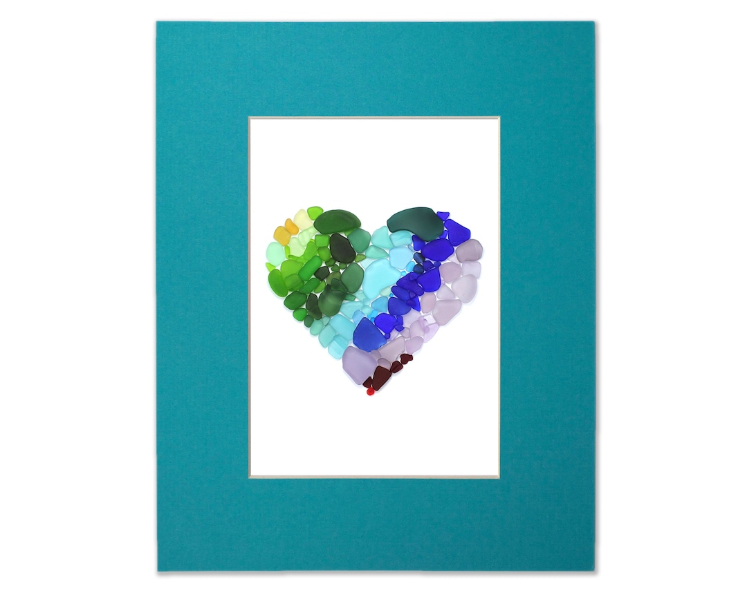 Sea Glass Heart - Jewel Tones Seaglass Art Matted Print - Etsy