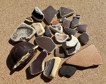 Cerámica marina marrón - Más de 20 piezas de auténtica cerámica marrón de playa