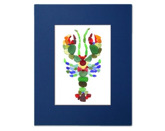 Sea Glass Lobster - Seaglass Art Mosaic Matted Print