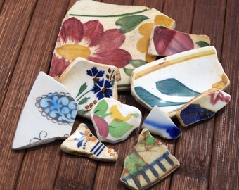 Colorful Sea Pottery - 10 pieces of genuine sea pottery pieces in a range of colors