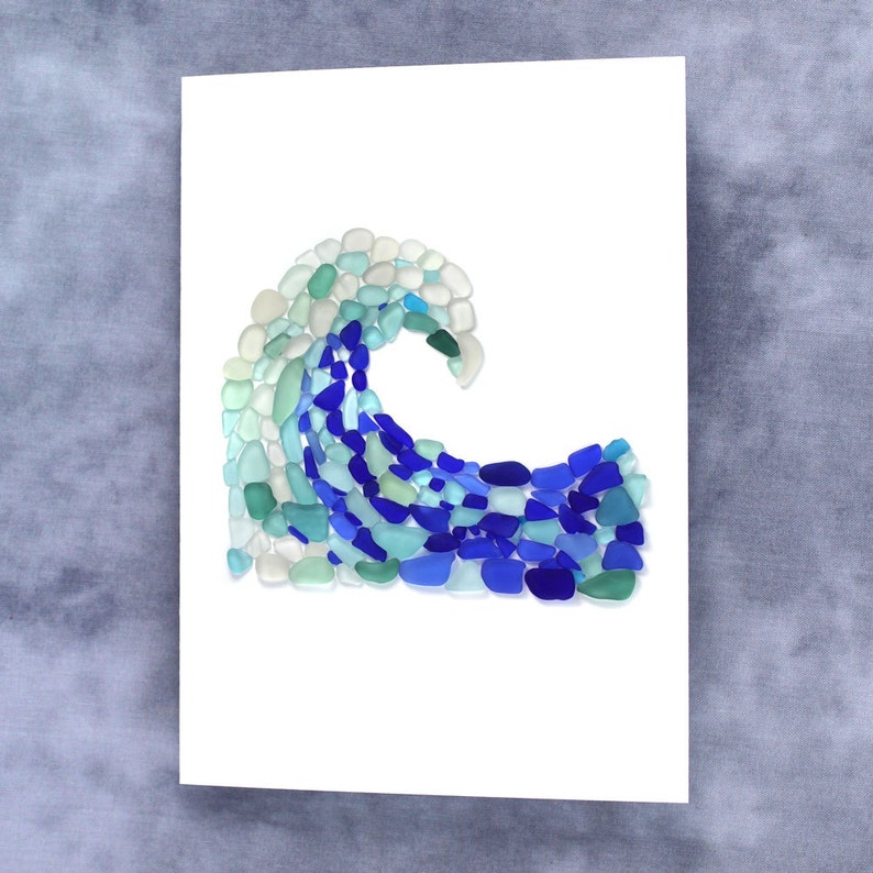 Sea Glass Wave Card - Seaglass Art Print, Blank Inside - Etsy