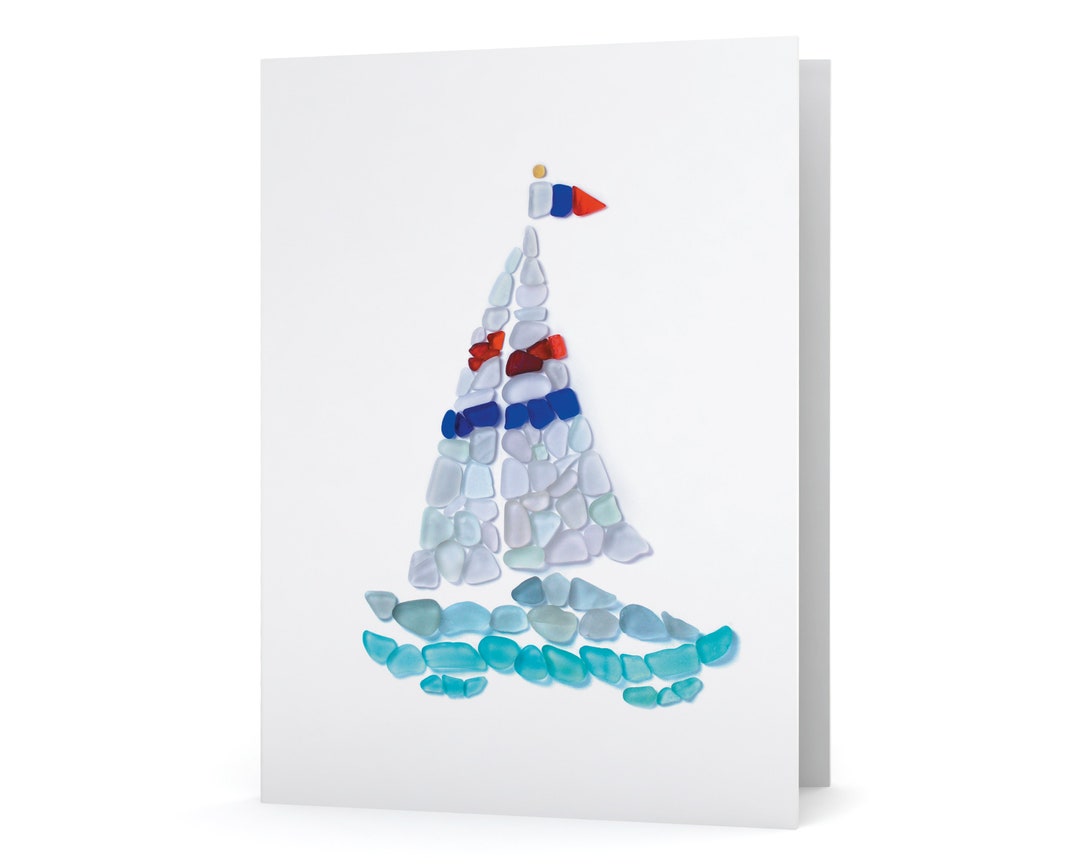 Sea Glass Sailboat Card - Seaglass Art Print, Blank Inside - Etsy