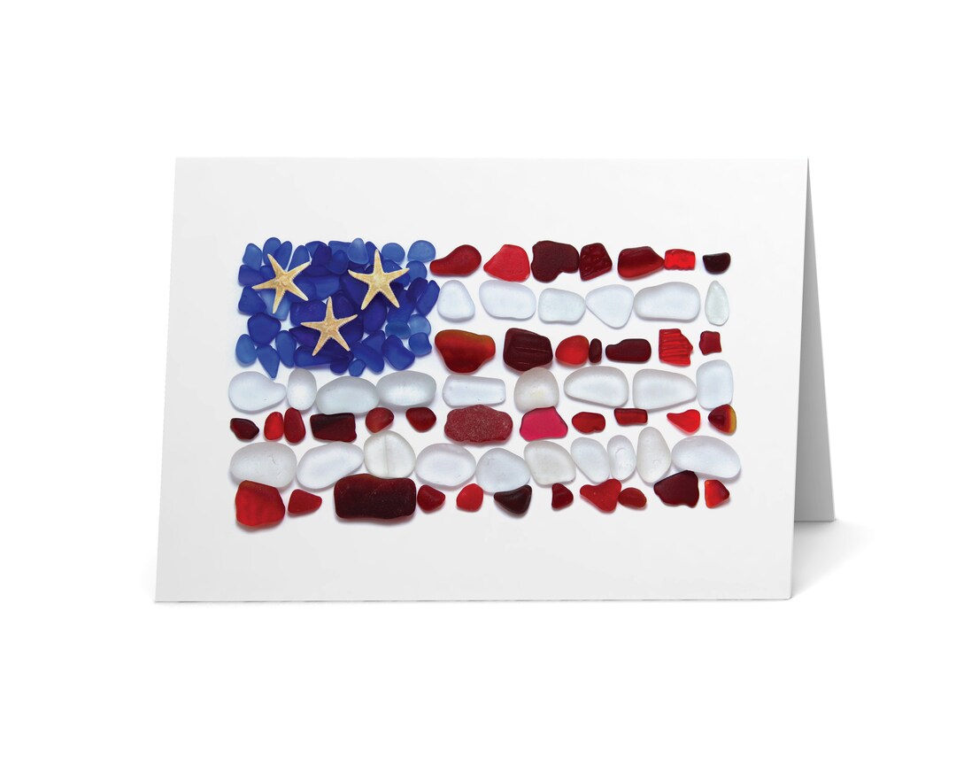 Sea Glass American Flag Card - Seaglass Art Print, Blank Inside - Etsy