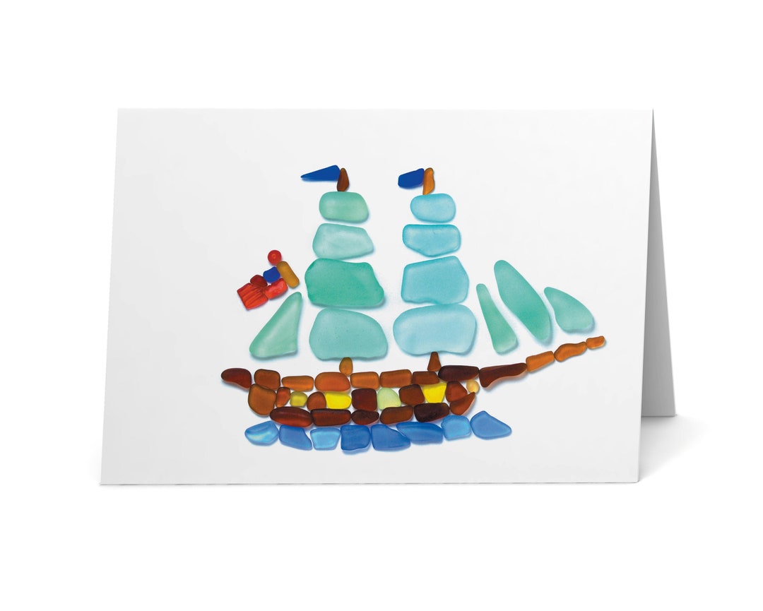 Sea Glass Flagship Card - Seaglass Art Print, Blank Inside - Etsy
