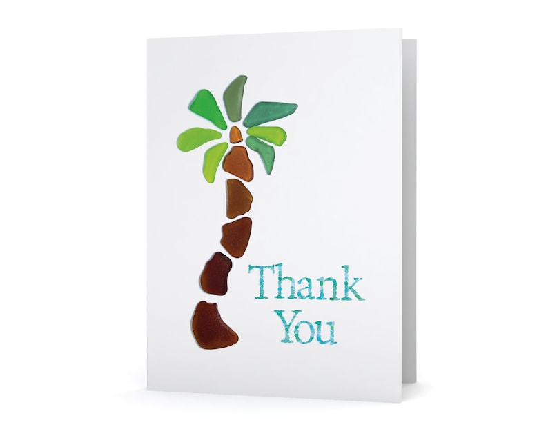 Sea Glass Palm Tree Thank You Card - Seaglass Art Print, Blank Inside ...