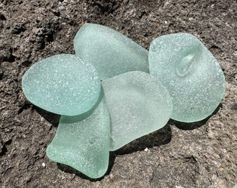 Sea Foam English Sea Glass Bottle Pieces - 5 chunky genuine sea glass pieces - Large size