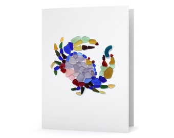 Sea Glass Dungeness Crab Card - Seaglass Art Print, Blank Inside