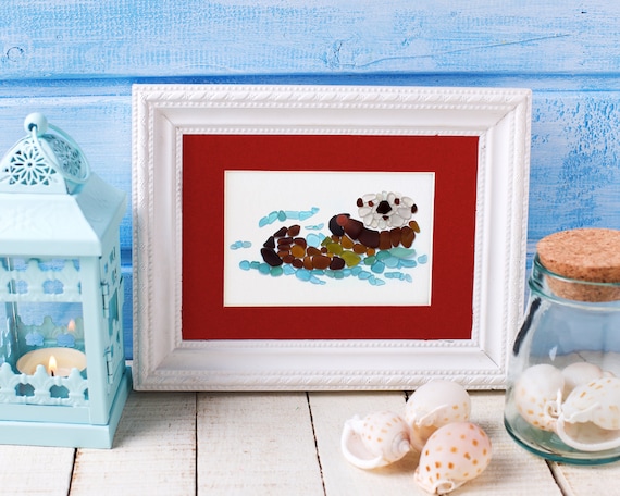 シーグラスのラッコ - シーグラスアートのマットプリント - Etsy 日本