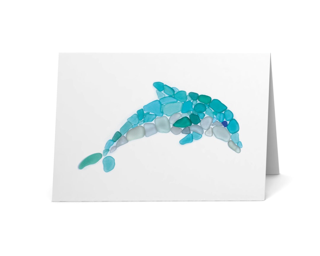 Sea Glass Dolphin Card - Seaglass Art Print, Blank Inside - Etsy