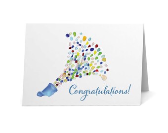 Sea Glass Champagne Congratulations Card - Seaglass Art Print, Blank Inside
