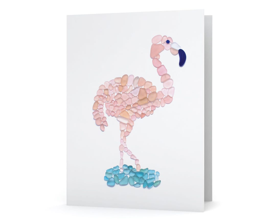 Sea Glass Flamingo Card - Seaglass Art Print, Blank Inside - Etsy