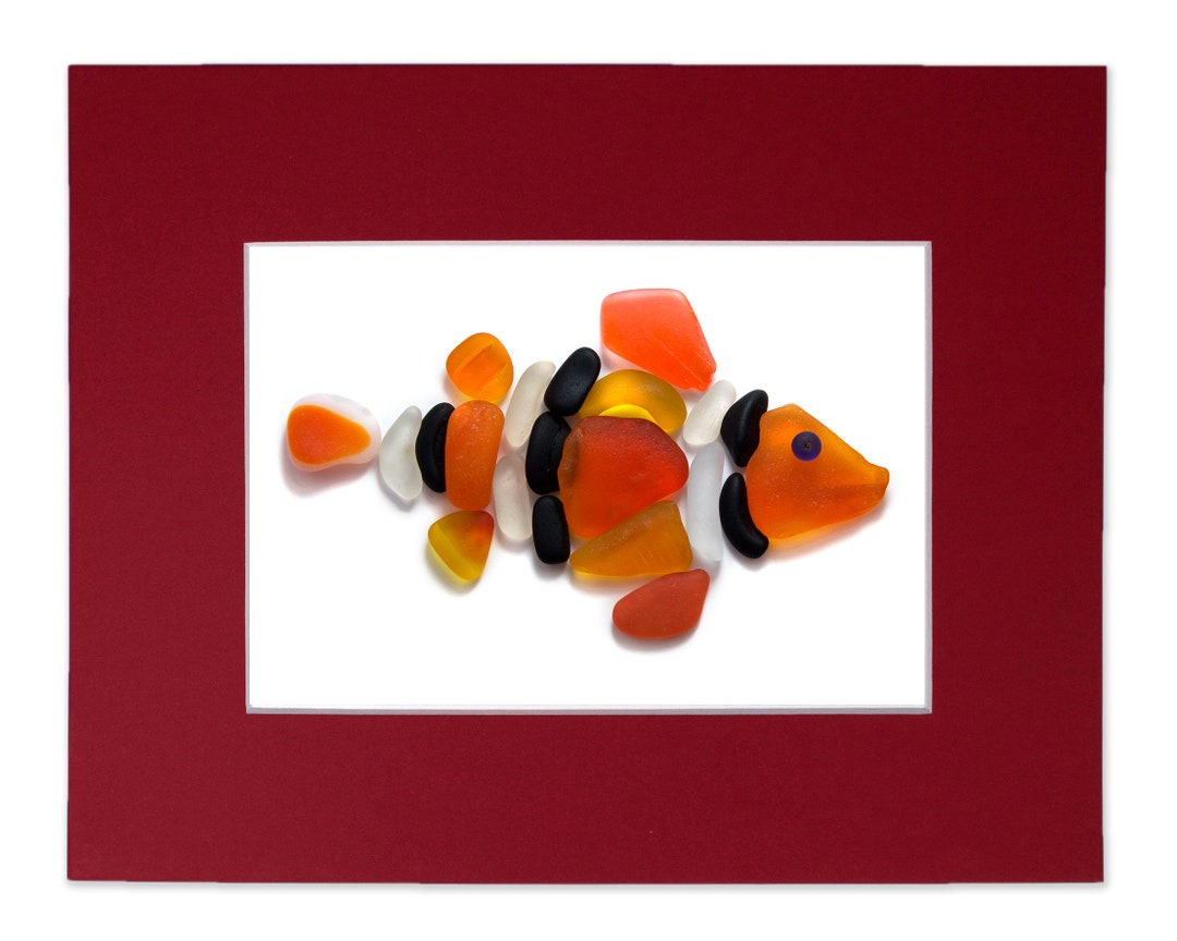 Sea Glass Clown Fish - Seaglass Art Matted Print - Etsy