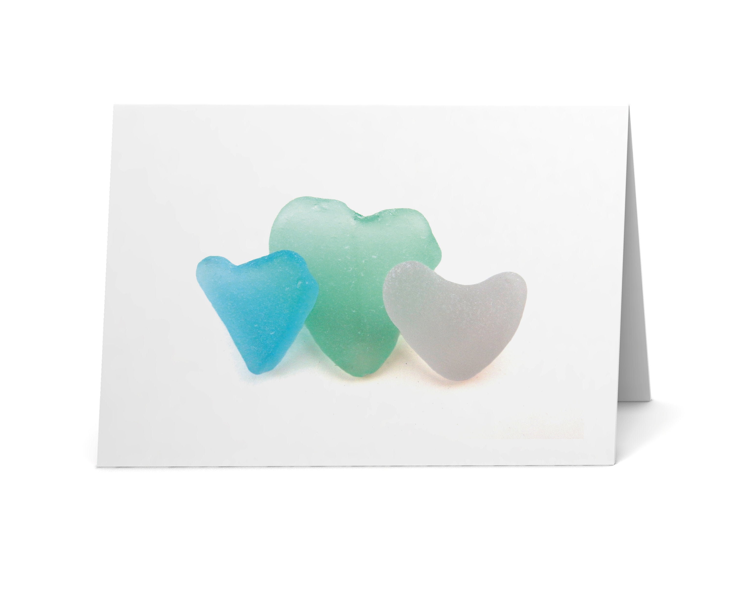 Sea Glass Hearts Trio Note Card - Seaglass Art Print, Blank Inside ...