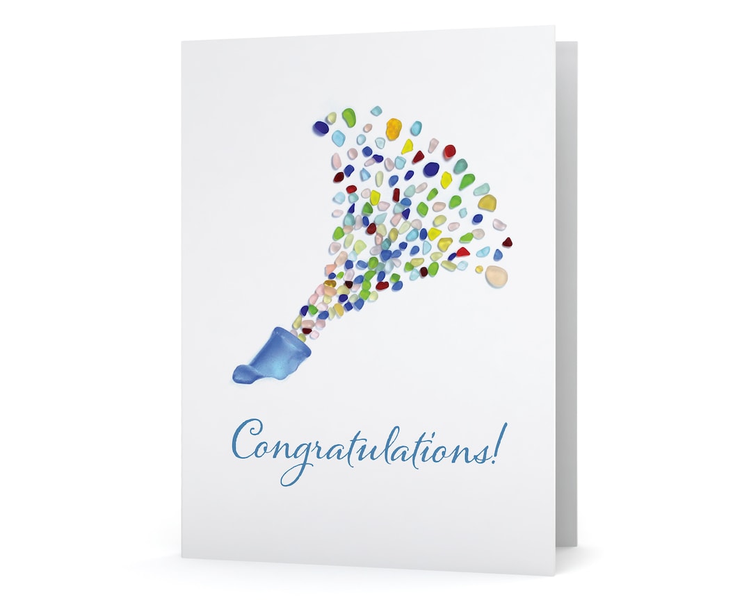 Rainbow Sea Glass Champagne Congratulations Card - Seaglass Art Print ...