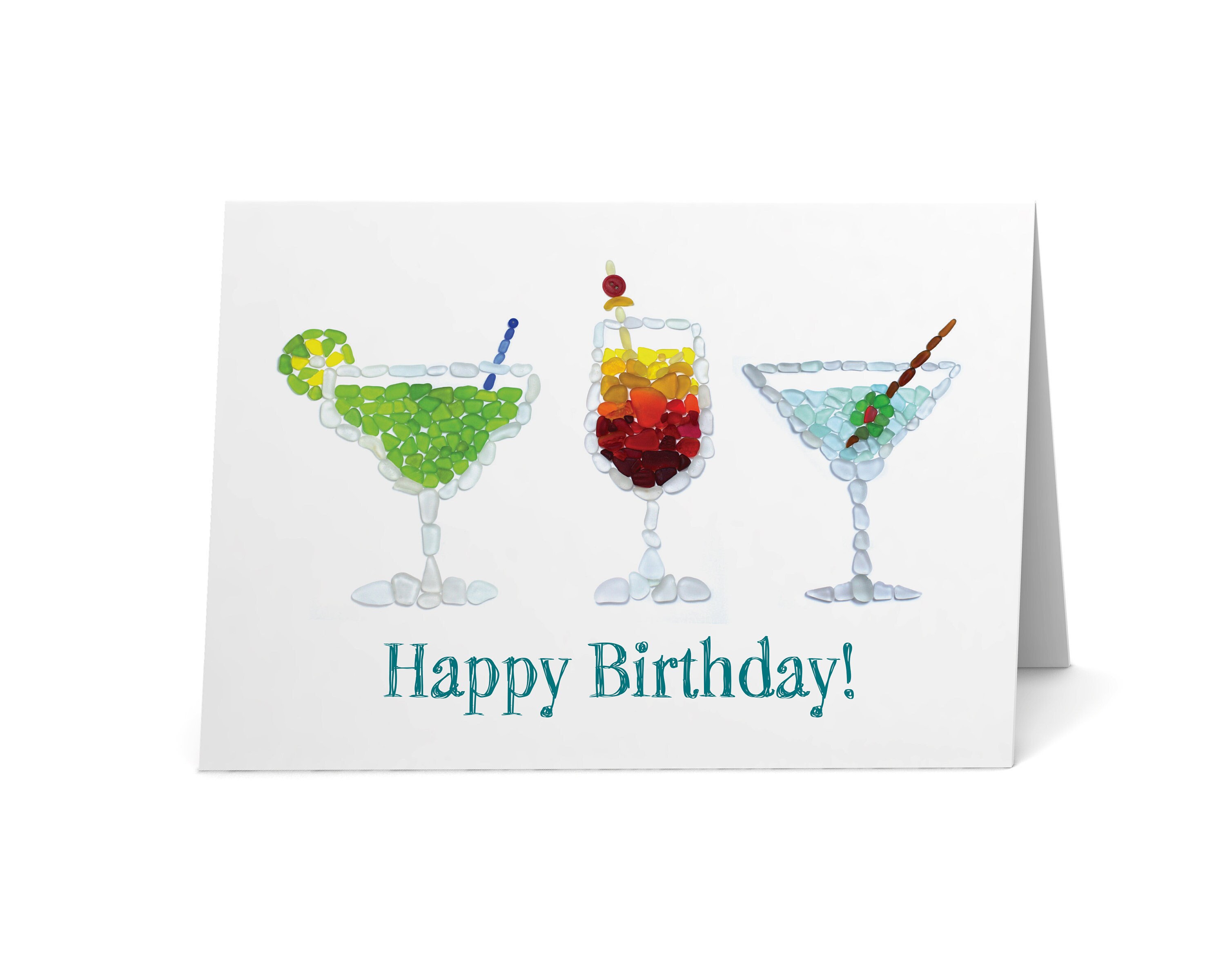 Carte De Joyeux Anniversaire De Cocktails De Verre De Mer Etsy