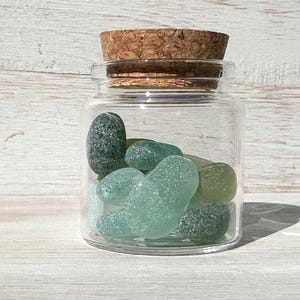 Frosty English Sea Glass - 15 genuine sea glass pieces in a glass jar with cork stopper