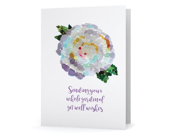 Begonia de vidrio marino "Te envío un montón de deseos de pronta recuperación" Tarjeta de pronta recuperación - Impresión artística de vidrio marino, interior en blanco