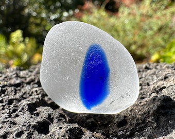 Vidro marinho azul e transparente de Davenport - Pedaço de vidro de praia multicolorido da Califórnia - Azul cobalto