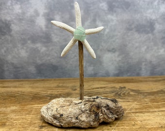 Starfish, Sea Glass, and Driftwood Beach Decor Accent Sculpture