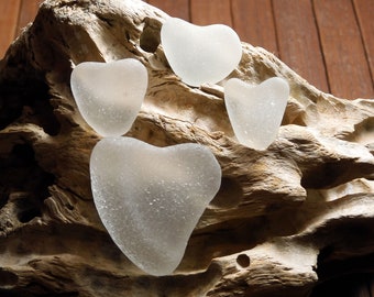 4 Sea Glass Hearts - Genuine heart-shaped sea glass pieces