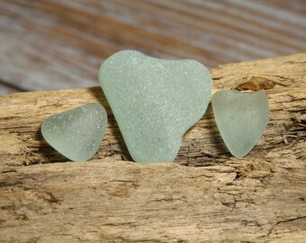 3 Sea Glass Hearts - Genuine heart-shaped sea glass pieces