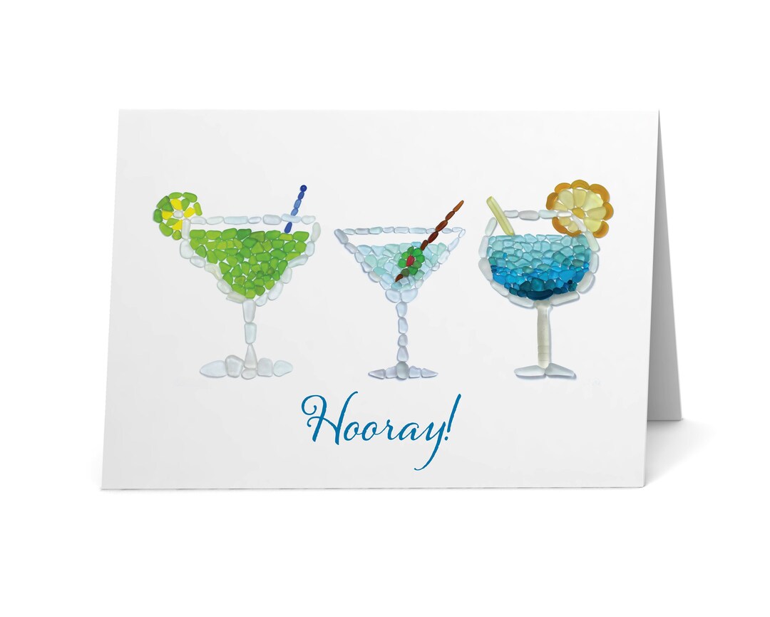 Sea Glass Cocktails "hooray!" Card - Seaglass Art Print, Blank Inside ...