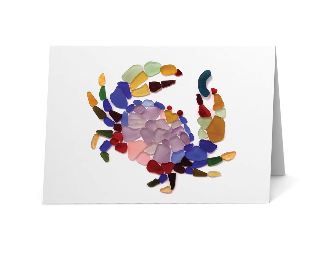 Sea Glass Dungeness Crab Card - Seaglass Art Print, Blank Inside - Etsy