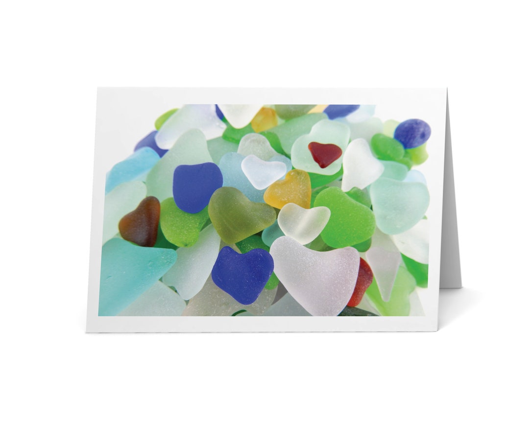 Sea Glass Hearts Card - Seaglass Art Print, Blank Inside - Etsy