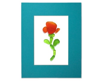 Sea Glass Poppy Flower - Seaglass Art California Wildflower Matted Print
