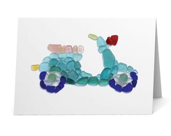 Sea Glass Scooter Card - Seaglass Art Print, Blank Inside