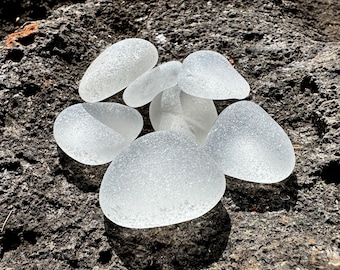 Vidro marinho transparente e grosso - 7 grandes pedaços de vidro de praia liso e fosco.