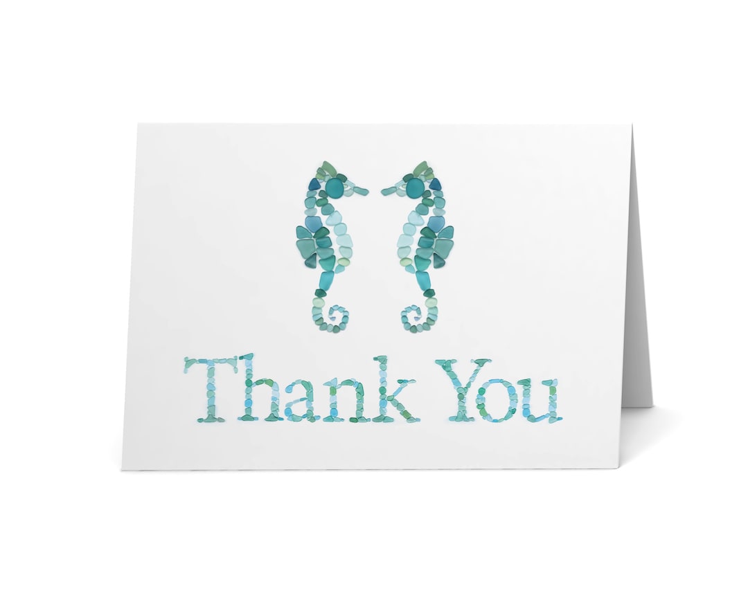 Sea Glass Seahorses Thank You Card - Seaglass Art Print, Blank Inside ...