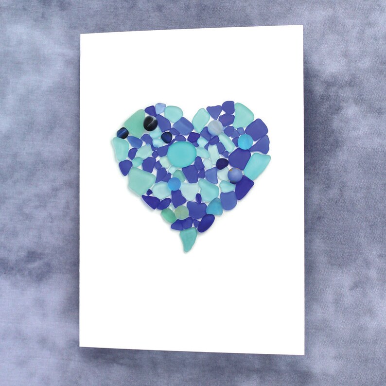 Blue Sea Glass Heart Card - Etsy