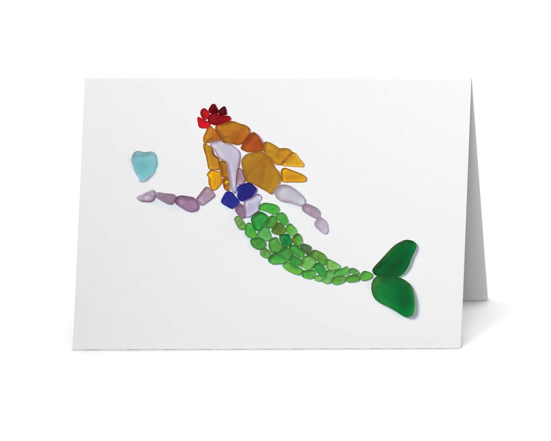 Sea Glass Mermaid Princess Card - Seaglass Art Print, Blank Inside - Etsy