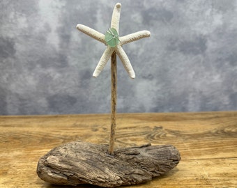 Starfish, Sea Glass, and Driftwood Beach Decor Accent Sculpture