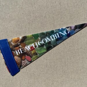 Beachcombing Pennant - Colorful felt mini flag printed with sea glass, shells, and more