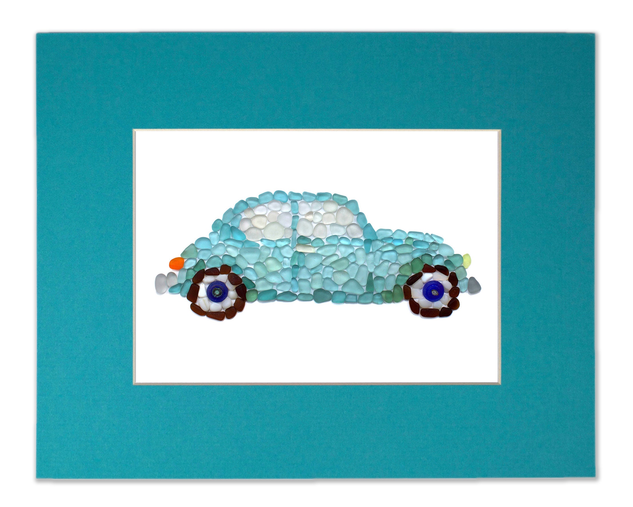 Sea Glass Classic Surfer Car - Seaglass Art Vintage Beetle Matted