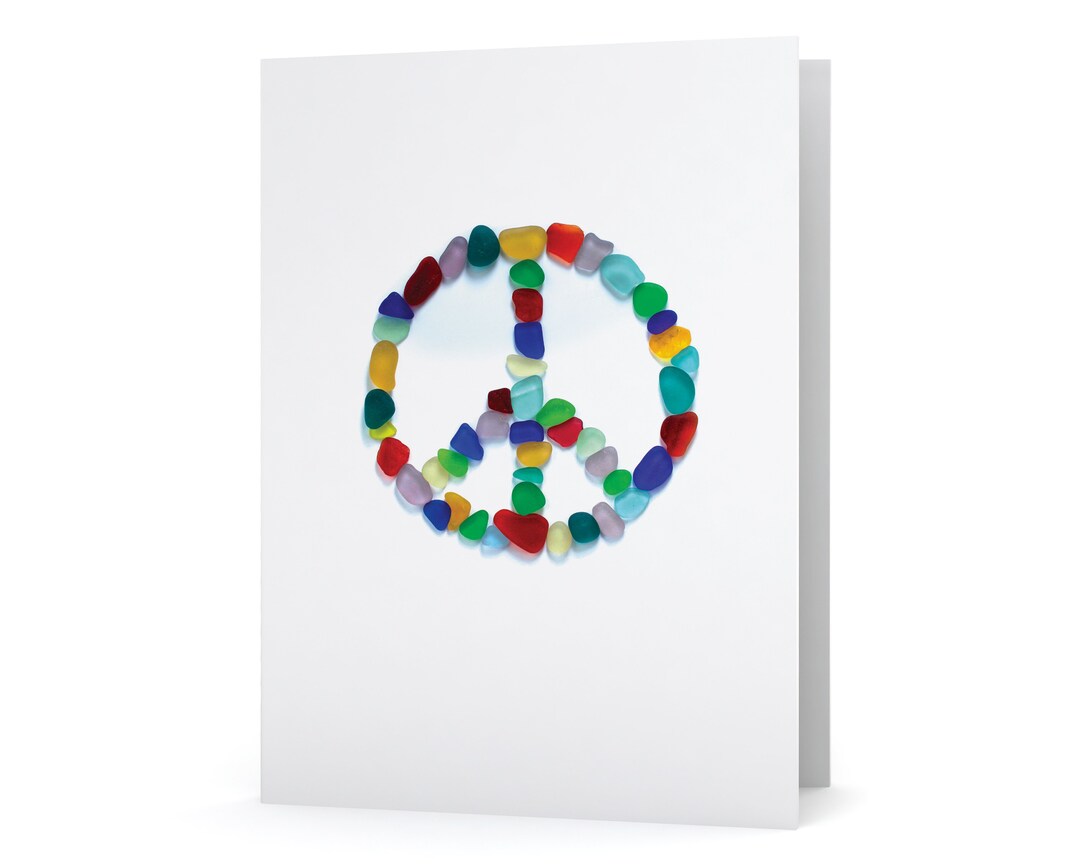 Sea Glass Peace Sign Card - Seaglass Art Print, Blank Inside - Etsy