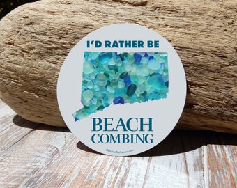 I'd Rather Be Beachcombing Connecticut Map Sticker -  Phone, Laptop, Bumper Sticker