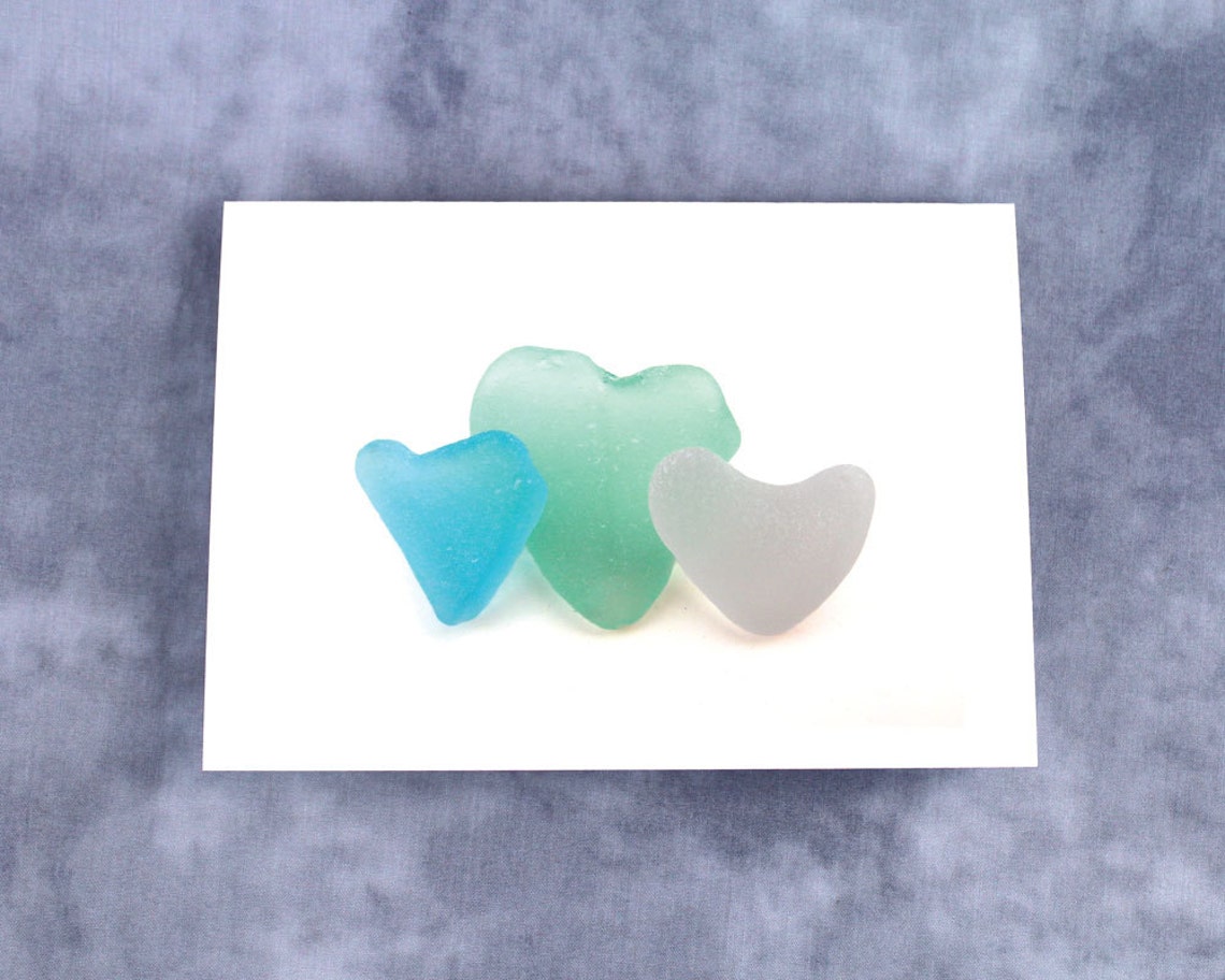 Sea Glass Hearts Trio Note Card - Seaglass Art Print, Blank Inside ...