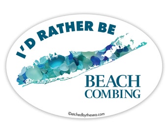 Long Island Map Beachcombing Oval Laptop or Bumper Sticker