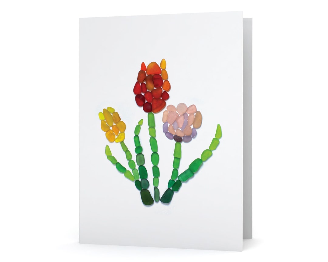 Sea Glass Tulip Flowers Note Card - Seaglass Art Print, Blank Inside - Etsy