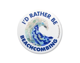 I'd Rather Be Beachcombing Wave Sticker -  Phone, Laptop, Bumper Sticker