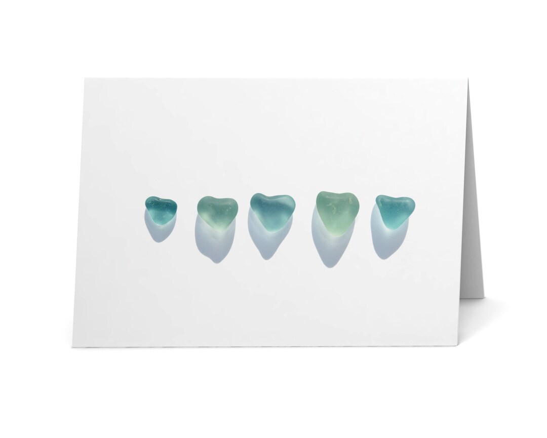 Sea Glass Aqua Hearts Note Card - Seaglass Art Print, Blank Inside - Etsy