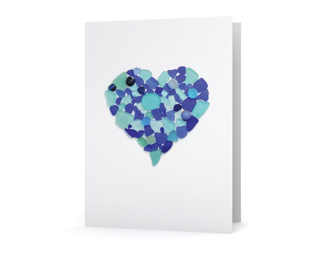 Blue Sea Glass Heart Card - Seaglass Art Print, Blank Inside - Etsy