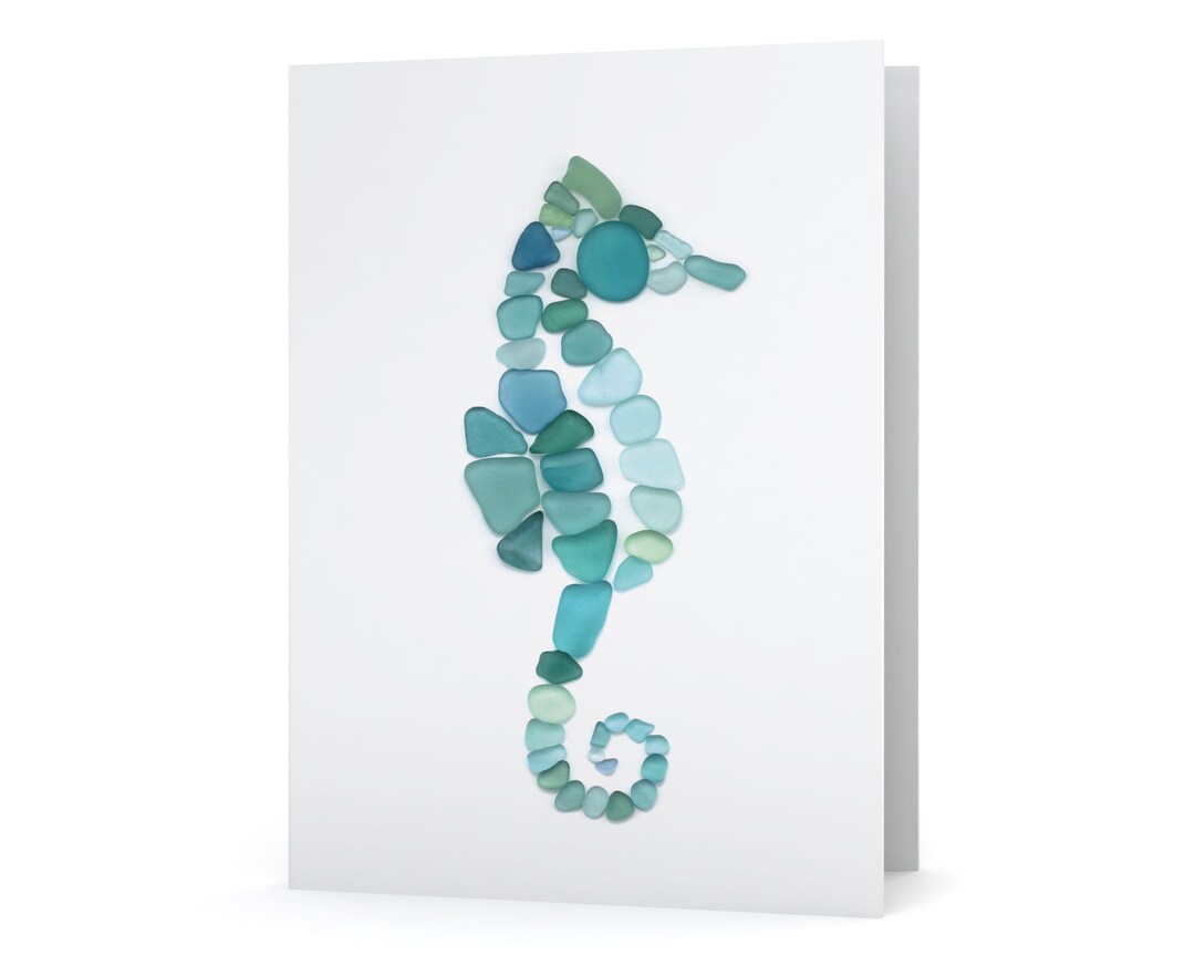 Sea Glass Seahorse Card - Seaglass Art Print, Blank Inside - Etsy