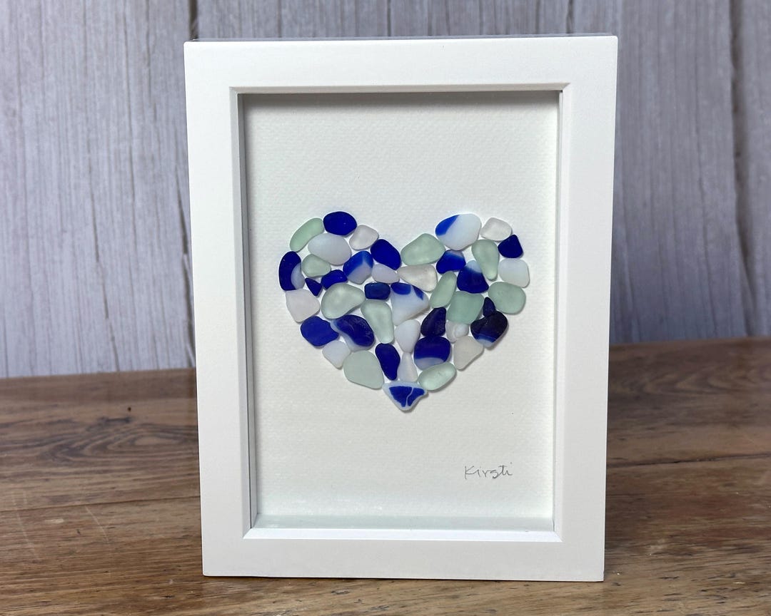 Blue Multicolor Sea Glass Heart - Davenport Seaglass Art Mosaic