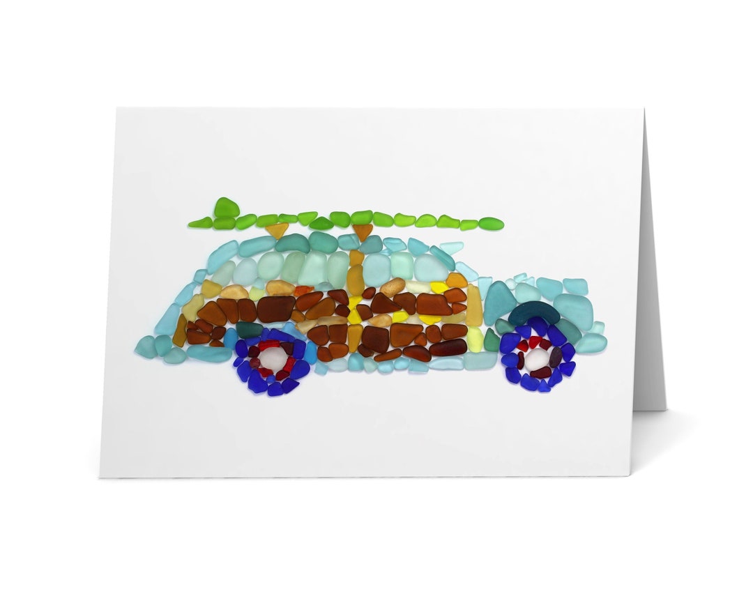 Sea Glass Woody Surfer Car Card - Seaglass Art Print, Blank Inside - Etsy