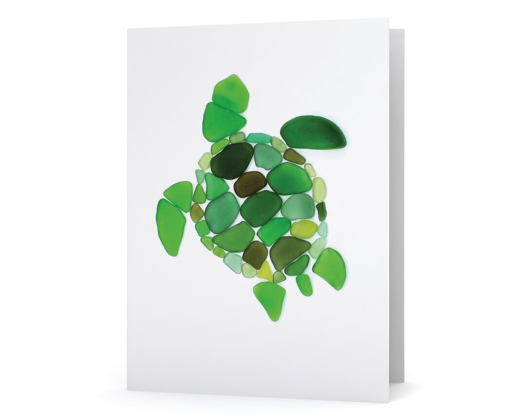 Sea Glass Sea Turtle Card - Seaglass Art Print, Blank Inside - Etsy